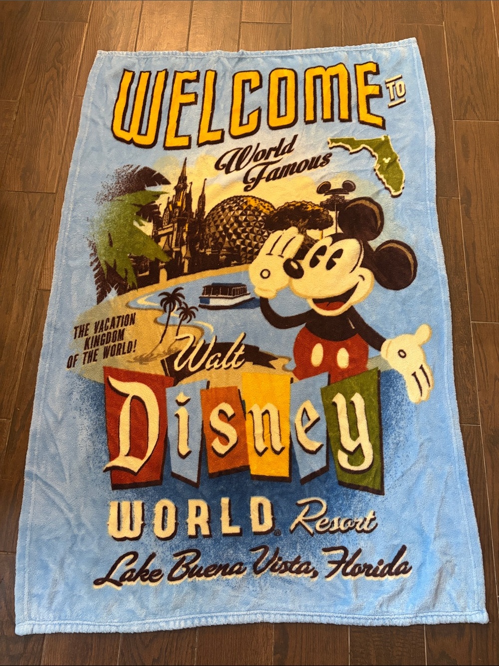 Disney Parks Mickey Mouse Walt Disney World Retro Postcard Plush Throw Blanket
